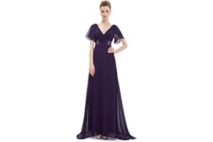 Ever-Pretty Women's Double V-Neck Short Flutter Sleeves Empire Waist Elegant Chiffon Long Evening Dresses 9890