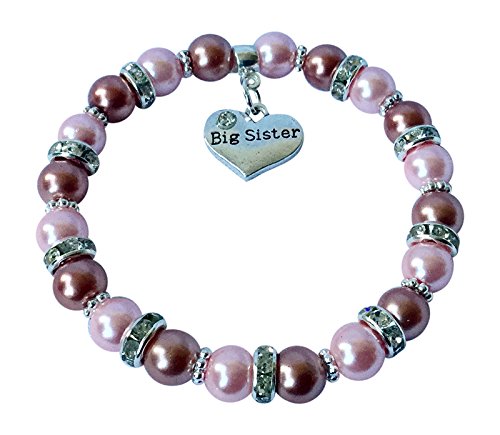 Gifts At Dawn BIG SISTER Bracelet with Big Sister Charm NEW BABY Sibling Gift FREE ORGANZA BAG (XS - (13cm) approx 3 years)