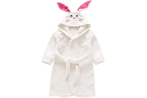 Miyanuby Peignoir de Bain pour Enfant Bébé Garçon/Fille à Capuche, Hiver Mignon Animal Doux Chaud Polaire Robe de Chambre/Pyjamas 1-7 Ans