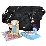Baby Wickeltasche ELEPHANT Umhängetasche inkl. Wickelmatte, Buggy Fixierung Karabiner, Windelbeutel, Thermo Iso Flaschentasche, Schnuller Etui – Farbe Schwarz - 5