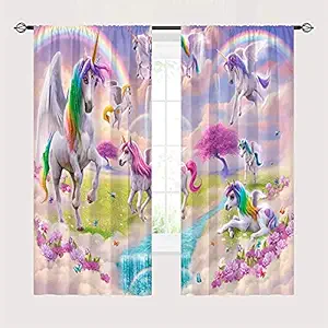 Geeta Enterprise 3D Digital Animated Cartoon Unicorn Printed Polyester Fabric Curtains for Window/Door/Long Door (Single Piece Only , Door)