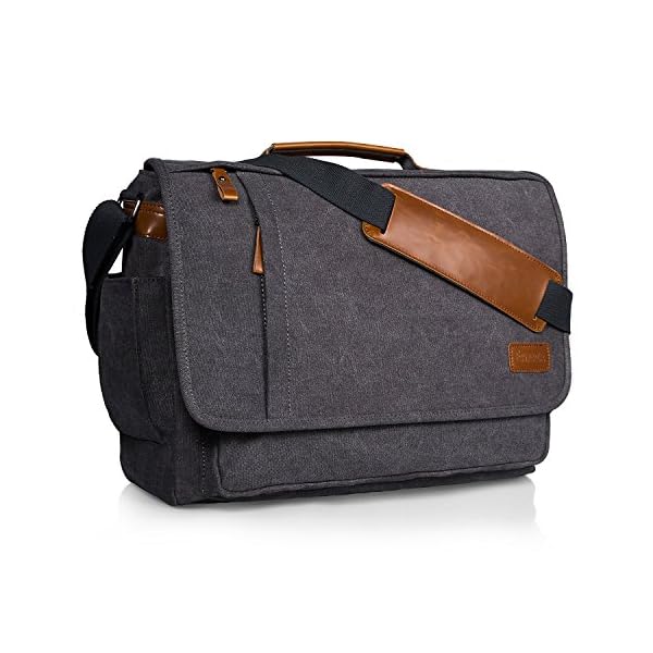 Estarer 15.6-17.3 Inch Laptop Messenger Bag for Work School,Mens Water Resistant Canvas Crossbody Shoulder Bag