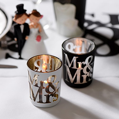 Teelichthalter „Mr & Mrs“ 12 Sück Ø 5.5 x 6.7 cm Dekoration Kerzenglas Kerzenhalter Windlicht weiß - 2