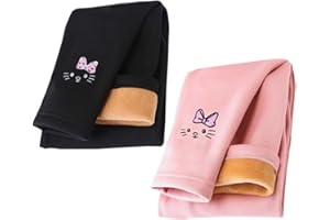 AOOPOO 2er-Pack Mädchen Fleece Thermo Leggings Mädchen Gefüttert Leggings Warme Winter Baumwolle Gr. 86/92/98/104/116/128/134 Stickerei Muster Kinder Winter Dicke warme Hose Hosen für Kleinkinder