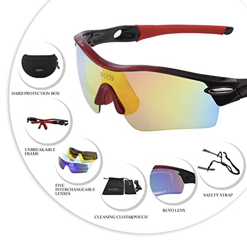 Duco polarisierte – Sport-Sonnenbrille mit 5 auswechselbaren Gläsern UV400 Schutz – Sportbrille fürs Radfahren -Laufbrille Joggbrille 0026 - 3