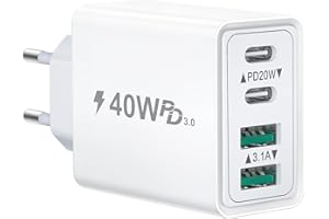 BAILEKU Caricatore USB C 40W 4-Porte, Spina Multipla Caricatore Rapido, Alimentatore per iPhone 16 15 14 13 12 11 Pro Max, iPad, Samsung, Carica Spinotto Muro