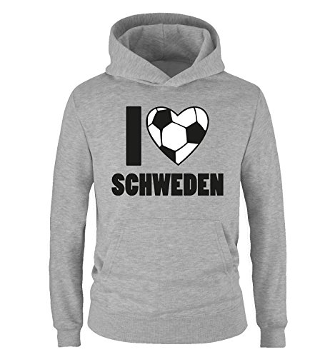 I LOVE SCHWEDEN – Kinder Hoodie – Grau / Schwarz-Weiss Gr. 152/164