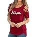 Produktbild Damen Bluse Yesmile Solide Frauen Sexy Kurzarm V Ausschnitt T Shirt Oberteil Sommer Halber Ärmel Bandage Schulterfrei Zurück V Shirt Blumen Cold Shoulder Cut Out Tops (M, Rot-1)