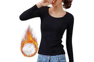 Urijk T-Shirt Thermique à Manches Longues pour Femme Maillot De Corps Doublure Fluff Chaud Polaire Manches Longues T-Shirt Épais Et Chaud sous-Vêtements Thermique pour sous Vetement Thermique Femme