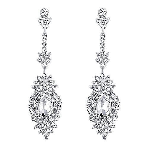 EVER FAITH Mujer Pendientes Forma de agua gota y hojas pequeñas Pendientes largos para novia boda fiesta noche