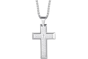 Richsteel Collier Croix Chrétienne Argent/Or/Noir Homme, Pendentif en Acier Courte avec Chaîne Réglable 55+5 cm pour Hommes Femmes