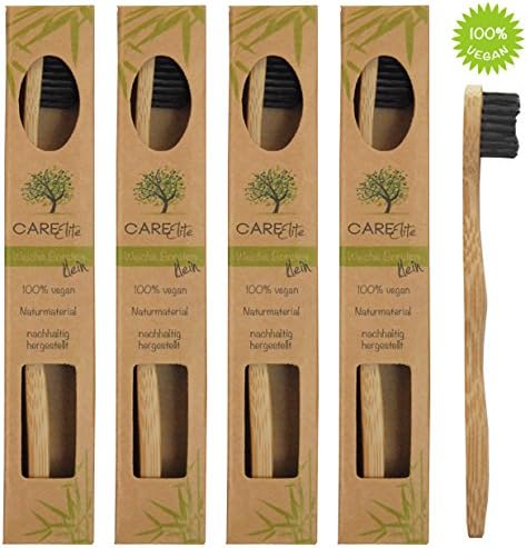 Set of 4 Bamboo Toothbrushes (Small), Small Wood Bamboo Wood, Plastic Free Toothbrush for Children and Adults, Wooden Tooth Brush with Small Brush Head, Tooth Brush with Small Head
