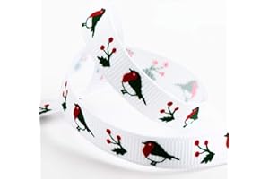 Italian Options Robins Christmas Grosgrain Ribbon, Christmas Ribbon for Crafts, Gift Wrapping, Wreaths, Tree Decorations, Hair Bows, White, 9 mm x 5 Metre Roll