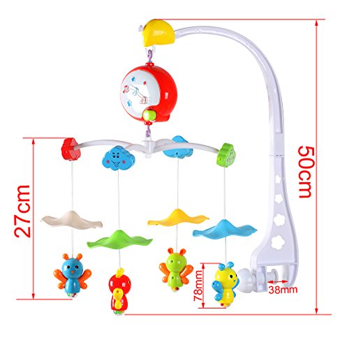 Baby Nursery Cot Mobile With Auto Music Box Soft Lullaby Sounds Crib Bell Hoder