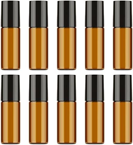 Roll on Refillable Glass Bottles - Smooth Flow out Refillable Bottles Container for Fragrance,Essential Oil,Aromatherapy,Perfumes Home and Travel Use size 10pcs 5ml (Tea)