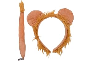 OCDSLYGB 2PCS Accesorios Ropa Para Leones, Diadema Infantiles Accesorios Para Fiestas Decoración, Animales Con Aro Pelo De León Personajes Con Orejas y Cola Para Marrón Juegos Fiesta