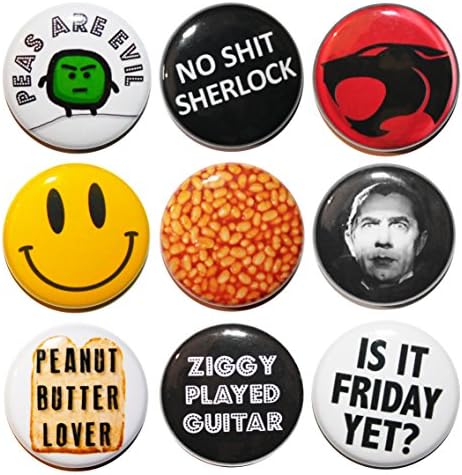 Set of 9 Cool Button Badges - 25mm/1 Inch - Made in UK by Button Zombie