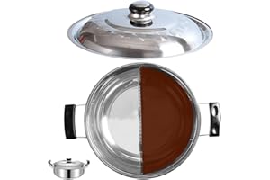 Luxshiny Cottura In Acciaio Antiaderente Manico Per Stufa A Induzione Pentola Multifunzione Coperchio Per Zuppa Diviso Per Uso Domestico Divisore Di Sapori Piano Cottura Per Acciaio(28cm)