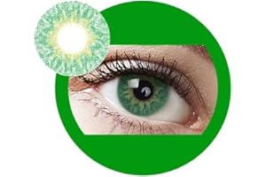 LALIA Party Green: Farbige Jahres Kontaktlinsen ohne Stärke mit Aufbewahrungsbox braun blau grün grau türkis weich als 2er Pack (2 Stück) angenehm zu tragen, perfekt für helle und dunkle Augen