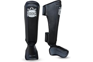 Buddha Fight Wear - Espinilleras Muay Thai, MMA y Kick Boxing Modelo Epic - Fabricadas en Piel Sintética de Última Generación - Costuras más Resistentes y reforzadas