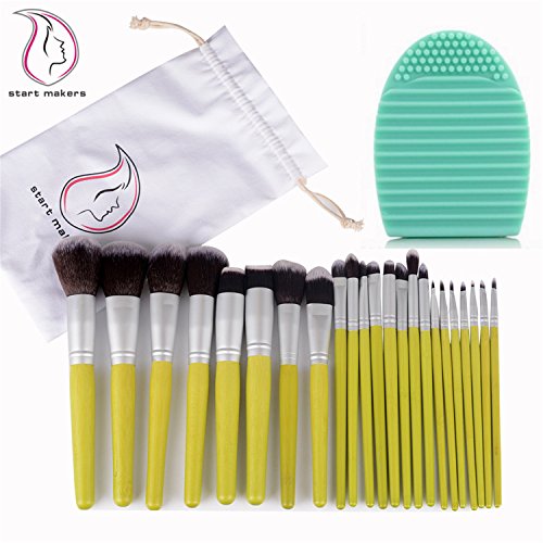 Start makers® 24 Piece Makeup Brush Set - Vegan Bamboo Makeup Brushes - Natural Kabuki Make up Brushes - Extremely Soft Makeup Brush Kit - Pro Cosmetic Brushes - Makeup Brush Cleaner with Cotton Bag