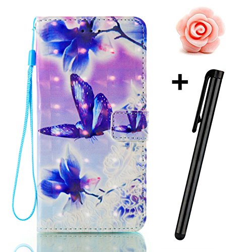 Samsung Galaxy J3 Leder Hülle,Galaxy J310 Book Case,TOYYM Folio PU Leder Wallet Tasche Case mit Standfunktion Karteneinschub und Magnetverschluß,Notebook Flip Cover Brieftasche Handytasche Innere Bumper Back Case Etui Hüllen für Samsung Galaxy J3/J310,Schmetterling
