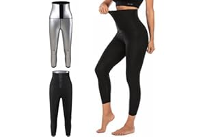 XIYAO Pantalon de Sudation Femme avec Poche Taille Haute Short Sudation Sport Pantalon Sauna Amincissante Legging Anti Cellulite Minceur pour Jogging Fitness Yoga Gym pour Perdre du Poids