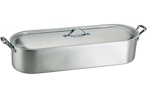 BALDASSARE AGNELLI Pentole Agnelli Poissonnière avec Bord, Couvercle et Grille, avec 2 poignées, en Aluminium BLTF, Finition Mate 40 cm Argent