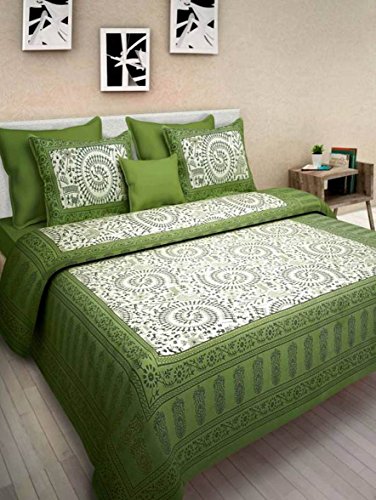 Jaipuri Style Bedsheet for Double Bed Cotton Jaipur Prints Bedsheets - Sanganeri Print Jaipuri Style Bedsheet for Double Bed Cotton Jaipur Prints Bedsheets - Sanganeri Print