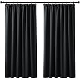 Yorkshire Bedding Pencil Pleat Blackout Curtains for Bedroom 46x54 Inch Black Curtains Thermal Insulated Privacy Protection S
