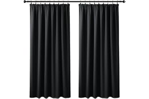 Yorkshire Bedding Pencil Pleat Blackout Curtains for Bedroom 46x54 Inch Black Curtains Thermal Insulated Privacy Protection Short Window Curtain 2 Panels with Tiebacks
