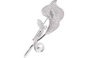 KOFOT Silver Tone Crystal Calla Lilly Brooch Pearl Floral Bouquet Corsage Pin Suit Cardigan Scarf Tie Pins Wedding Bridal Jewelry Lapel Badge Pins for Women Accessory for Party Wedding