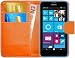 Produktbild Nokia Lumia 630 / 635 Hülle Leder Klapphülle mit Kartenfach GizzmoHeaven Schutzhülle Tasche Flip Case Cover Etui Handyhülle für Nokia Lumia 630 / 635 mit Displayschutzfolie und Stylus-Stift - Orange