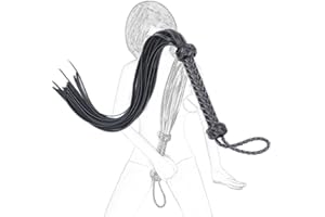 FLUORO Fouet équestre à Pampilles en Cuir Noir