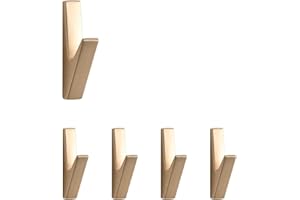 SARIHOSY Row of Hooks for Wall Hook Gold, 5 Square Back Pole Gold Coat Hooks Brass, Large Antique Brass Coat Hooks, Heavy Duty Brass Cup Coat Hooks, Screw in Door Hooks for Interior Doors