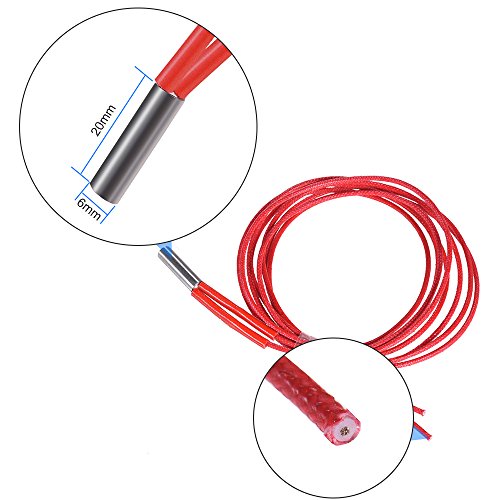 Aibecy 5Pcs 12V 40W 6 x 20mm 3D Drucker Heizpatrone Drahtlänge ca.1m, Edelstahl Hotend Heater Widerstand 3D Drucker Extruder Einseitig Heizrohrprüfung für RepRap Prusa - 4