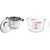 Tower T80837, Casserole Dish, 24cm- Stainless Steel, Silver, 26 x 28 x 17 cm & Pyrex Glass Measuring Jug, Transparent, 1 Litr