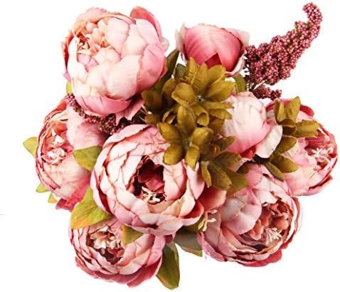 TYEERDEC Artificial Peony Flowers 2 Bundles Artificial Peony Silk Flowers Bouquet Fake Flowers for Wedding Home Garden Hotel Party Decoration Cameo Brown