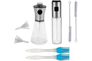 ELECTROHOGAR Pack Pulverizador Aceite Spray Con Botella Aceitera Cristal 100ml y 200ml + 6 Accesorios | Ideal Para Freidora De Aire | Dosificador Aceite Spray Para Cocina | Aceitera Spray (Pack 2)