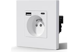 BSEED Prise Electrique avec USB et Type C, Prise Murale avec Panneau En Plastique, Alternatif Norme Française 16 Amp 240V 86mm Blanc