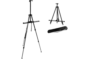 IMESHBEAN Staffelei klappbar Tischstaffelei Eisenstaffelei Höhenverstellbar 56-155cm Feldstaffelei Schwarz Metall Atelierstaffelei Stativ, Staffeleiständer Gemälde Ständer zum Malen, Ausstellen,Hochzeit, Zeigen