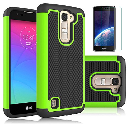 Colel Funda para LG K8  LG Escape 3  LG Phoenix 2  armadura h  brida con doble capa  absorci  n de choques  protecci  n con protector de pantalla de cristal para LG Escape 3  LG K8  LG K350N verde
