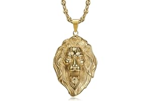 BOBIJOO Jewelry - Ensemble Gros Médaillon Pendentif Collier Tête de Lion et Chaîne Grain de café Acier Inoxydable Or