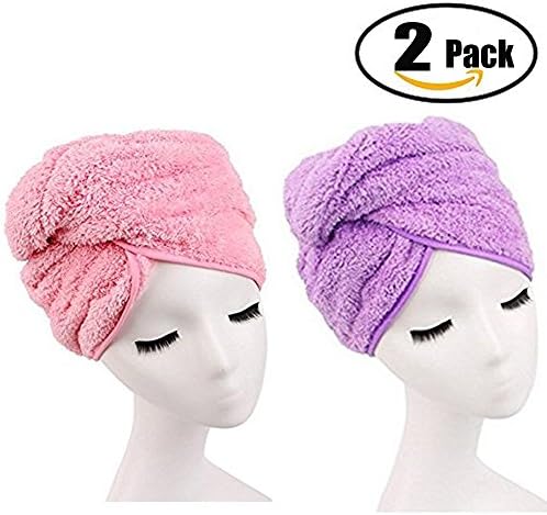 Hair Drying Hat Towel Wrap Turban Dry Hair Cap for Bath Spa Soft Towel Reduce Hair Drying Time 2 Pack By Mocora (2pcs)