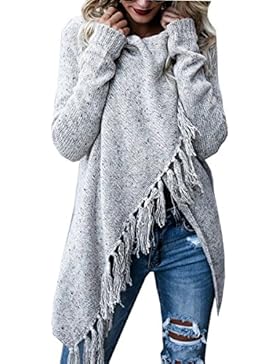 Damen Langarm Strickjacke Quasten Asymmetrisch Poncho Pullover Sweater Cardigan Mantel Outwear JOYORUN