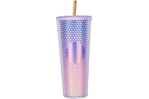 WATAKA Gobelet Plastique Réutilisable avec Paille et Couvercle, 710ml Plastic Tumbler Cups, Tasse pour Café et Boisson Froide, Tasse Double Paroi de Voyage - Laser Aurora