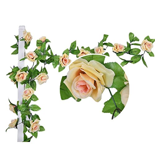 Künstlich Rose Blatt Efeu Girlande Blumen Dekoration (Champagner)