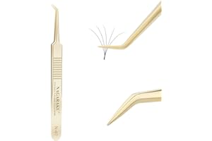 NAGARAKU Pinzette für Wimpernverlängerungen Professionelle Präzisionspinzette Gold gebogenes Volumen Cluster Superleicht Leichtes Fächern Vorgefertigte Lüfter Pinzette Edelstahl Tweezer (N-07)