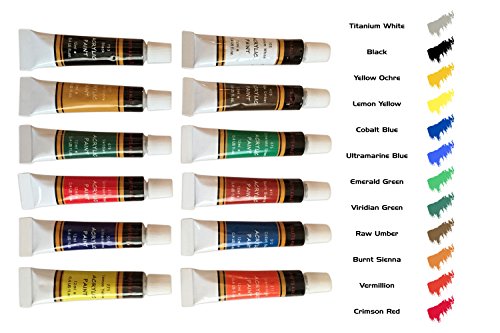 Acrylfarbe 12 Set von Crafts 4 All Für Papier,Leinwand,Holz,Keramik,Stoff & Handwerk.Nicht toxisch & Lebendige Farben.Rich Pigmente and High Qualität -Für Anfänger, Studenten & Professionals Künstler - 3