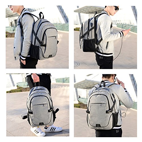 KeBos Nylon Unisex Laptop Rucksack mit USB Aufladen Hafen Geschäftsreise Rucksack Schulrucksack Fit 15Zoll Laptop - 7